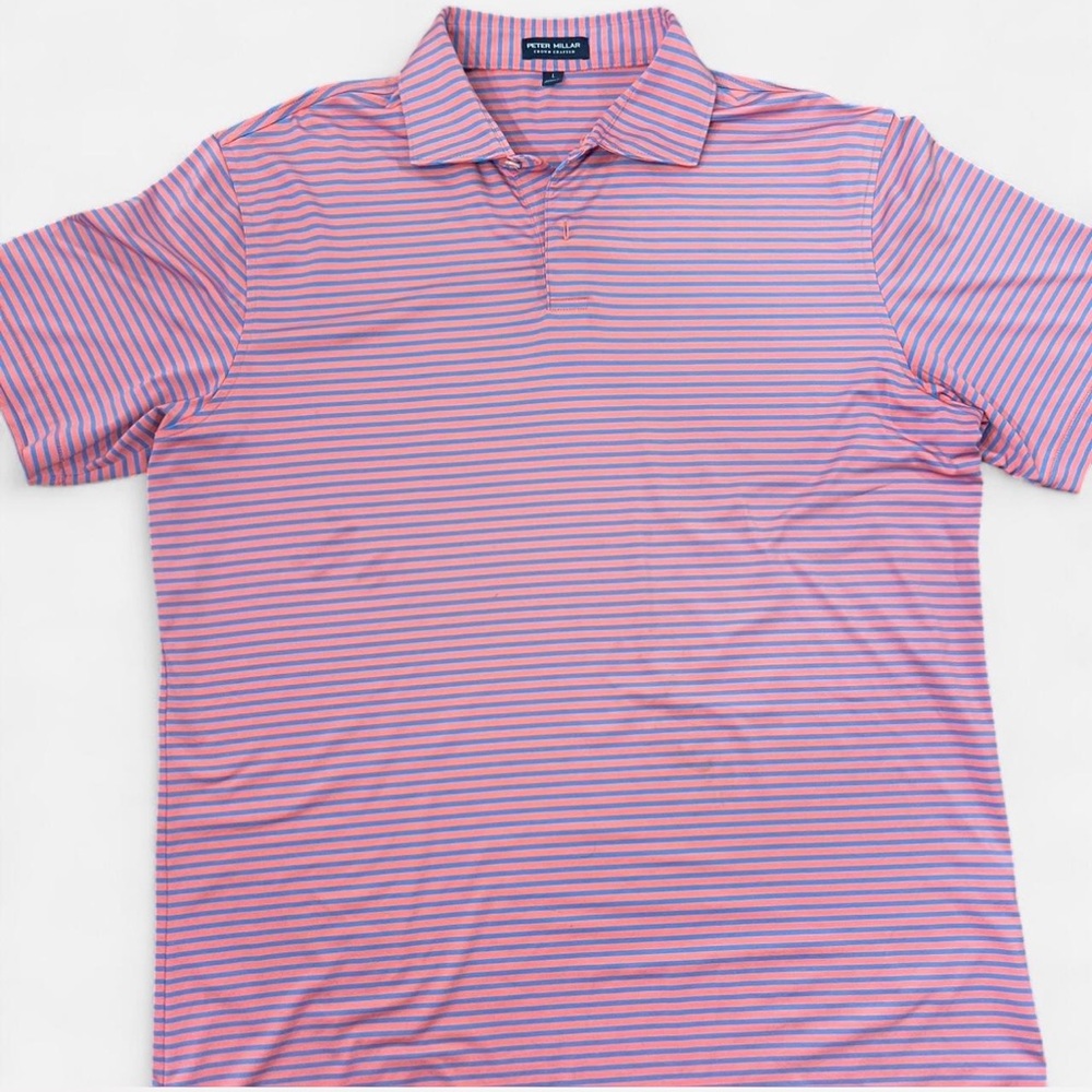 Peter Millar Pink and Blue Striped Polo Shirt